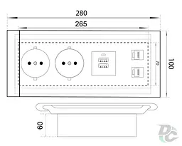 Блок врізний DC на 2 розетки + 2USB + телефонний + мережевий роз'єм з висувною кришкою (алюміній) - мініатюра 4