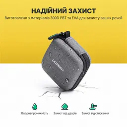Футляр-органайзер для навушників і цифрових аксесуарів UGREEN LP128 для зберігання кабелів і зарядного пристрою кишеня з сітки на блискавці міцна блискавка з плавним ходом захист від стискання захист від ударів захист від бризок стійкість до подряпин м'які внутрішні шари сірий (70577) - мініатюра 6