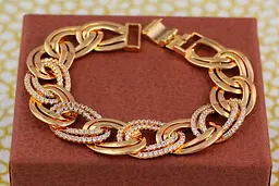 Браслет Xuping Jewelry подвійні овальні ланки з камінчиками 19 см золотистий