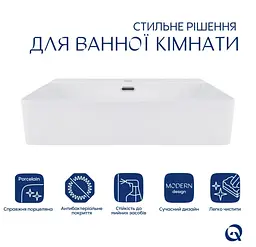 Раковина підвісна Qtap Nando LT 610х420х140 мм, White, прямокутна, без донного клапана QT12116146W - мініатюра 2