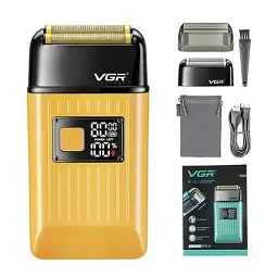Електробритва шейвер VGR V-357 з USB і LED-дисплеєм, Жовта / Акумуляторна бездротова чоловіча бритва - мініатюра 5