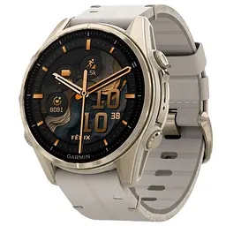 Смарт-годинник Garmin fenix 8 43mm, AMOLED, Saph, SftGldSS/FogGryLeatherBnd, Excl, GPS (010-02903-40) - мініатюра 1