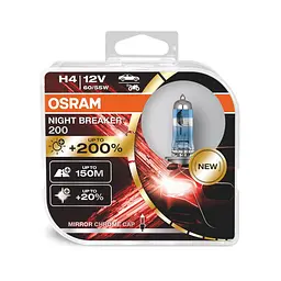 Комплект галогенових ламп OSRAM 64193NB200-HCB H4 Night Breaker +200% 60/55W P43T 12V HardDuopet - мініатюра 5