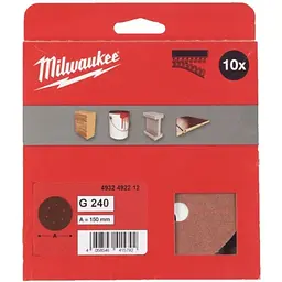 Папір шліфувальний MILWAUKEE діаметр 150мм//6 HL, зерно 240, (10шт)