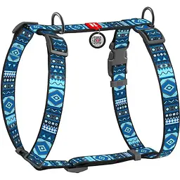 Шлея для собак Waudog Nylon, анатомічна, H-подібна, з QR паспортом, L, 50-90х60-100х2,5 см, Етно синій (5586)