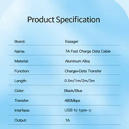Зарядний кабель ESSAGER Sunset чорний USB Type-C 7A 1метр - мініатюра 6