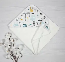 Дитячий рушничок-куточок 80х80 a.l.babybox Машини в місті блакитний Білий