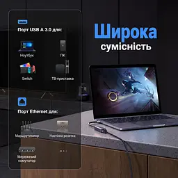 USB-мережевий адаптер UGREEN CM209 мережева карта вхідний штекер USB-A 3.0 та вихідний порт RJ45 Gigabit Ethernet 10/100/1000 Мбіт/с вбудований кабель 10 см сумісний із Nintendo Switch живлення від USB без зовнішнього блока живлення зворотна сумісність із USB 2.0/1.1 світлодіодні індикатори Link та Activity космічний сірий (50922) - мініатюра 5