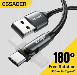 Кабель Essager Universal USB Type-A для USB Type-C 180 Rotate 3A 2 м Black (EXCT-WXA01) - мініатюра 8