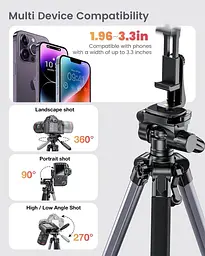 CAMBOFOTO 74"-Camera-Tripod, професійний алюмінієвий штатив/підставка для ніг Бездзеркальна камера/DSLR/Мобільний телефон - мініатюра 2