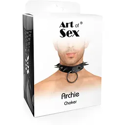 Чоловічий чокер з шипами Art of Sex - Archie LeaTher And Spikes - мініатюра 4