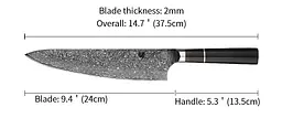 Ніж кухарський 24 см Damascus DK-EK 2001 VG-10 Дамаська сталь 67 шарів - мініатюра 3