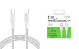 Кабель Belkin USB-C > USB-C заряджання/синхронізації 2м, 240Вт, Type-C, плетений, білий teh0013731 - мініатюра 3