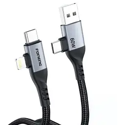 Кабель Foneng X92 4-in-1 (60W) USB/USB-C - USB-C/Lightning (M/M), 1 м, Black (X92-CA-FIO) - мініатюра 7