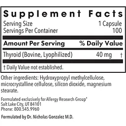 Підтримка щитоподібної залози Allergy Research Group Thyroid Natural Glandular 100 капсул (ALG-71810) - мініатюра 3