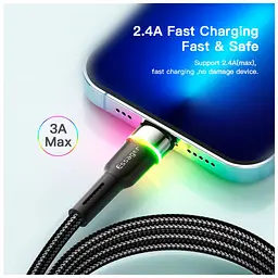 Дата кабель USB 2.0 AM to Lightning 2.0m 2.4A LED black Essager (EXCL-XCDA01) - мініатюра 5