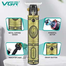 Машинка для стрижки волосся VGR V-085 Gold, тример для бороди, бездротовий окантовочний чоловічий, золотистий - мініатюра 8