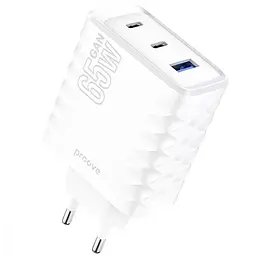 Зарядний пристрій швидкий адаптер живлення Proove Speed Surge Gan 65 W (USB + 2 Type-C) білий
