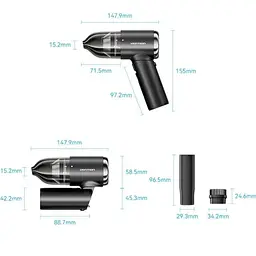 Пилосос автомобільний Vention 5000 Pа 70 W Li-Ion USB-C 4000 мА/г чорний - мініатюра 2