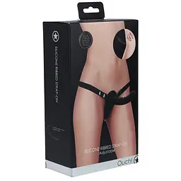 Страпон Ouch! Silicone Ribbed Strap-On, 15.5 см (чорний) - мініатюра 4