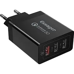 Адаптер блок живлення 3 порти (виходу) Essager Fangbo QC3.0 3U (QC+Dual 2.4A) чорний - мініатюра 2