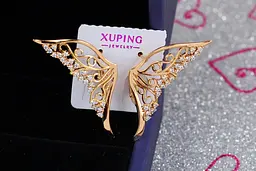 Сережки Xuping Jewelry Великі крила метелика 3,8 см золотисті - мініатюра 2