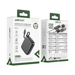 Зовнішній акумулятор Acefast M15-10000 PD20W power bank with cable Black (6974316283973) - мініатюра 2