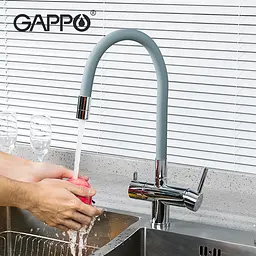 Змішувач для кухні на дві води Gappo G4398-30 з гнучким виливом, сірий/хром, Сірий - мініатюра 5