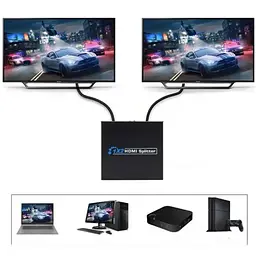 Розгалужувач HDMI на 2 монітори, 1X2 HDMI Splitter Чорний, сплітер hdmi на 2 монітори 1080p, hdmi хаб - мініатюра 2