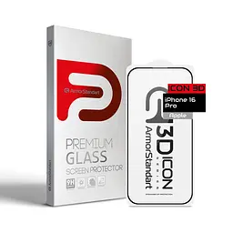 Захисне 3D скло для Apple iPhone 16 Pro, Icon 3D, загартоване, 9H, загартоване скло, повне проклеювання, протиударне, глянсове з олеофобним покриттям, на весь екран, сумісне з чохлами, проста установка, ArmorStandart (ARM78028)
