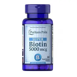Біотин Puritans Pride 5000 мкг (Biotin) - 60 капсул, для волосся, шкіри та нігтів