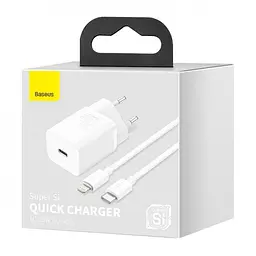Мережевий зарядний пристрій Baseus Super Si 1Type-C + Cable Type-C to Lightning 20W TZCCSUP-B02 White - мініатюра 7