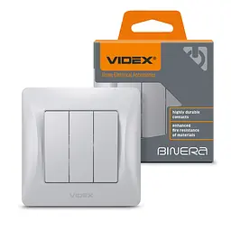 Вимикач трьохклавішний срібний шовк VIDEX BINERA VIDEX (25450-000)