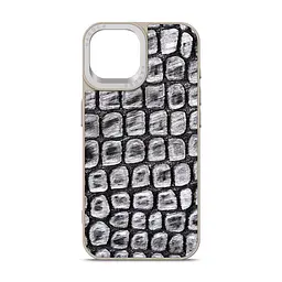 Кожаный чехол для Apple iPhone 15, Harder Kaiju Skin, серый, термополиуретан ТПУ + экокожа с эффектом текстуры монстра, панель, защита корпуса, противоударный, микрофибра, рамка вокруг камеры, защита всего корпуса, (ARM76838)