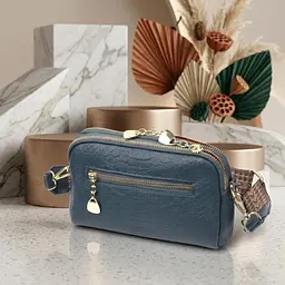 Модна сумка на два відділення із натуральної шкіри Vintage 22355 синя - мініатюра 4
