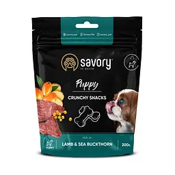 Функціональні хрусткі ласощі Savory для здорового росту цуценят, ягня та обліпихи, 200 г