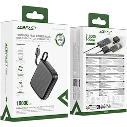 Універсальна мобільна батарея Acefast 10000mAh 20W PD, QC3.0 USB-C In/Out with build Type-C cable, M15 Чорний - мініатюра 6