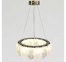 Золота світлодіодна люстра-квітка Artlight 7066-550GD з матовим рельєфним скляним листям 93W. - мініатюра 5
