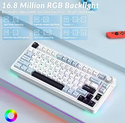 Клавіатура ігрова механічна Aula Mechanical S-75 Pro Wireless White Star Vector Switch Hot-Swap 2.4G/Bluetooth - мініатюра 12