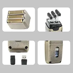 Електробритва шейвер VGR V-335 від USB, з LED-дисплеєм, Золотистий / Професійна бритва з трьома ножовими блоками - мініатюра 6