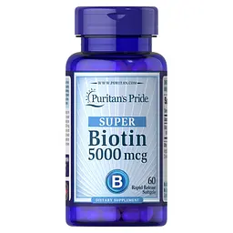 Вітаміни та мінерали Puritan's Pride Biotin 5000 mcg, 60 гелевих капсул - мініатюра 1