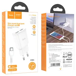 МЗП Hoco C88A Star round 2.4A (2USB-A) + кабель USB to Type-C Білий - мініатюра 5