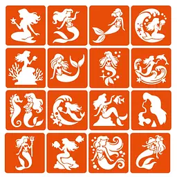 Набір трафаретів для біо-тату "Русалки" mermaids-6x6-16, 16 трафаретів
