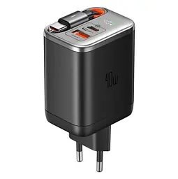 Мережевий зарядний пристрій McDodo 40W 1C+1A Digital Display GaN Charger Built-in 65cm retractable USB-C Cable(EU) Чорний