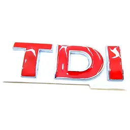 Емблема напис TDI Червона 85х25 мм для Volkswagen метал на скотчі (Завод)