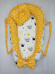 Позиціонер для новонародженого кокон, babynest з ручками, зі знімним дном + подушка BST Корона Помаранчева