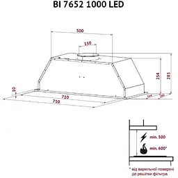 Витяжка вбудована Perfelli BI 7652 I 1000 LED - мініатюра 10