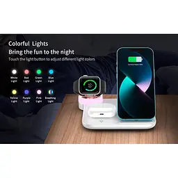 Зарядка Qi 4in1 wireless charger RGB X499 Phone/Watch/Earphones 15W Max біла - мініатюра 8