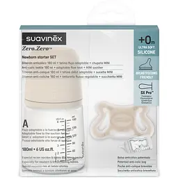Набір Suavinex Zero: пляшечка 180 мл + пустушка - 2 - 2 місяців бежевий (308426) - мініатюра 2