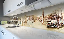 Кухонний фартух Венеція Колаж вінілова наклейка ПВХ Архітектура Бежевий 60х200 см Happy Pocket Z181338 - мініатюра 6
